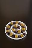 Olives in spiral dish