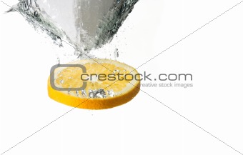 Orange slice and water bubbles