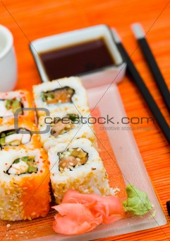 Sushi (rolls) on a plate
