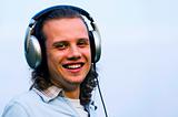 Smiling man with earphones