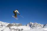 Skier jumping high in the air