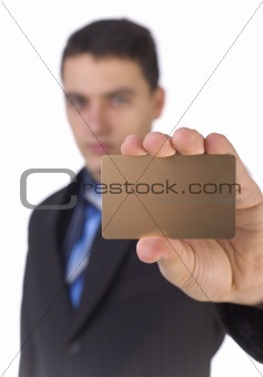 Businessman showing gold card