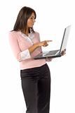  woman with laptop - pointing screen