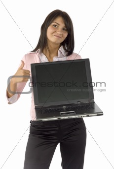 woman with laptop - showing screen