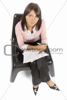 woman on the chair doing notice