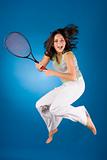 happy woman with tennis racket