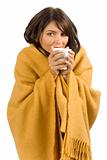ill woman with hot cup