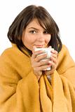 ill woman with hot cup