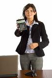 businesswoman displays calculator's screen
