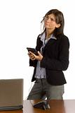 female office worker with calculator - thinking