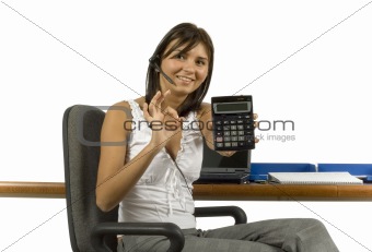 businesswoman displays calculator's screen