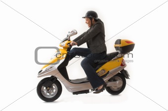 woman riding scooter