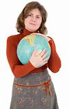 Woman and terrestrial globe