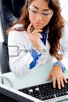 high angle view of adult doctor busy working 