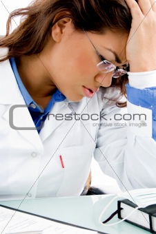 close view of young stressed medical professional