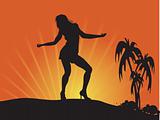 a female silhouette Stretching to the Sun with grung elements and palm tree