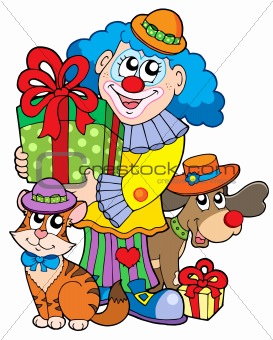 Party clown with cute animals
