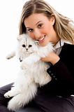 female smiling and posing with cat