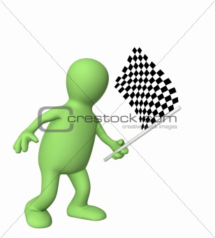 3d puppet with checkered flag