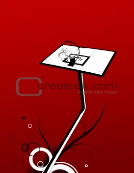 Basketball basket with abstract design.