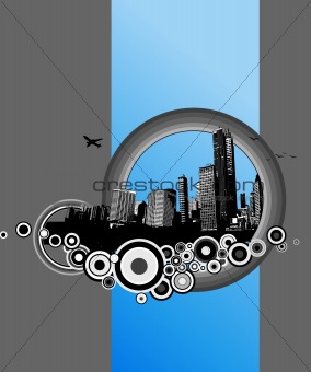 City with blue stripe. Vector
