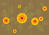 Yellow flowers with leafs. Vector