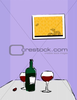 Wine in restaurant. Vector art