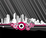 City with pink circles. Vector