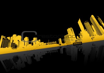Yellow city with reflection. Vector