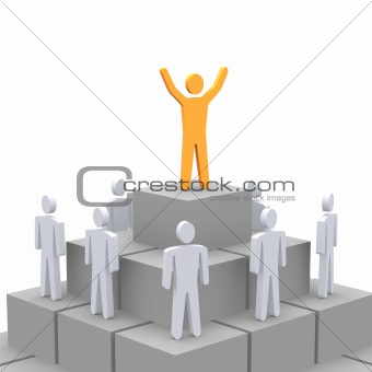Celebrating person at the top of pyramid