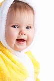 Baby in yellow hood
