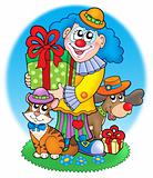 Circus clown with pets