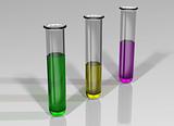 Three test tubes with chemicals