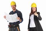 businesswoman and construction worker 
