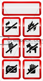set of icons forbidding smoking, fire, dog etc.