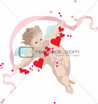 Cupid with a ribbon in the hands of