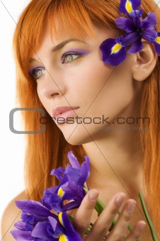 red hair purple flower