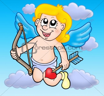 Small flying cupid with bow