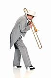 Classy trombone player in a tuxedo