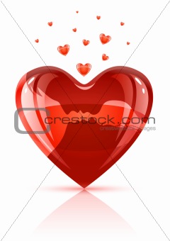 red heart with young people couple silhouette kissing
