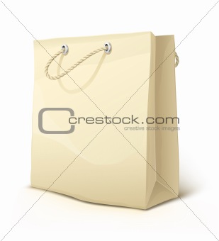 empty paper shopping bag with handles isolated
