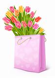 bouquet of tulip flowers in the bag