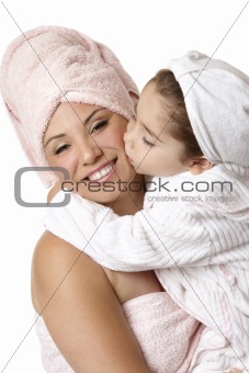 Mother daughter at bathtime