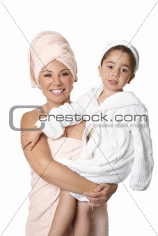 Mother and child after bath