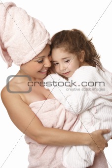 Doting mother and daughter bathtime