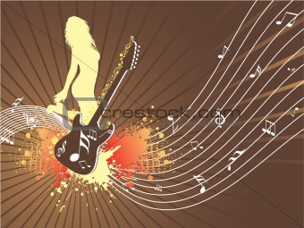 beautifull abstract illustration, disco background with guitar and female dancer