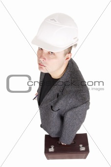 standing architect in helmet