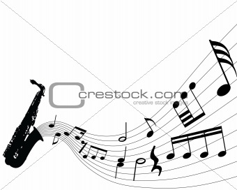 abstract music background with different notes and wind instrument