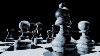Black and white chess on chessboard