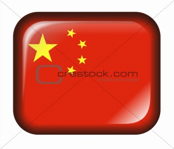 China Flag Button with 3d effect, isolated in white